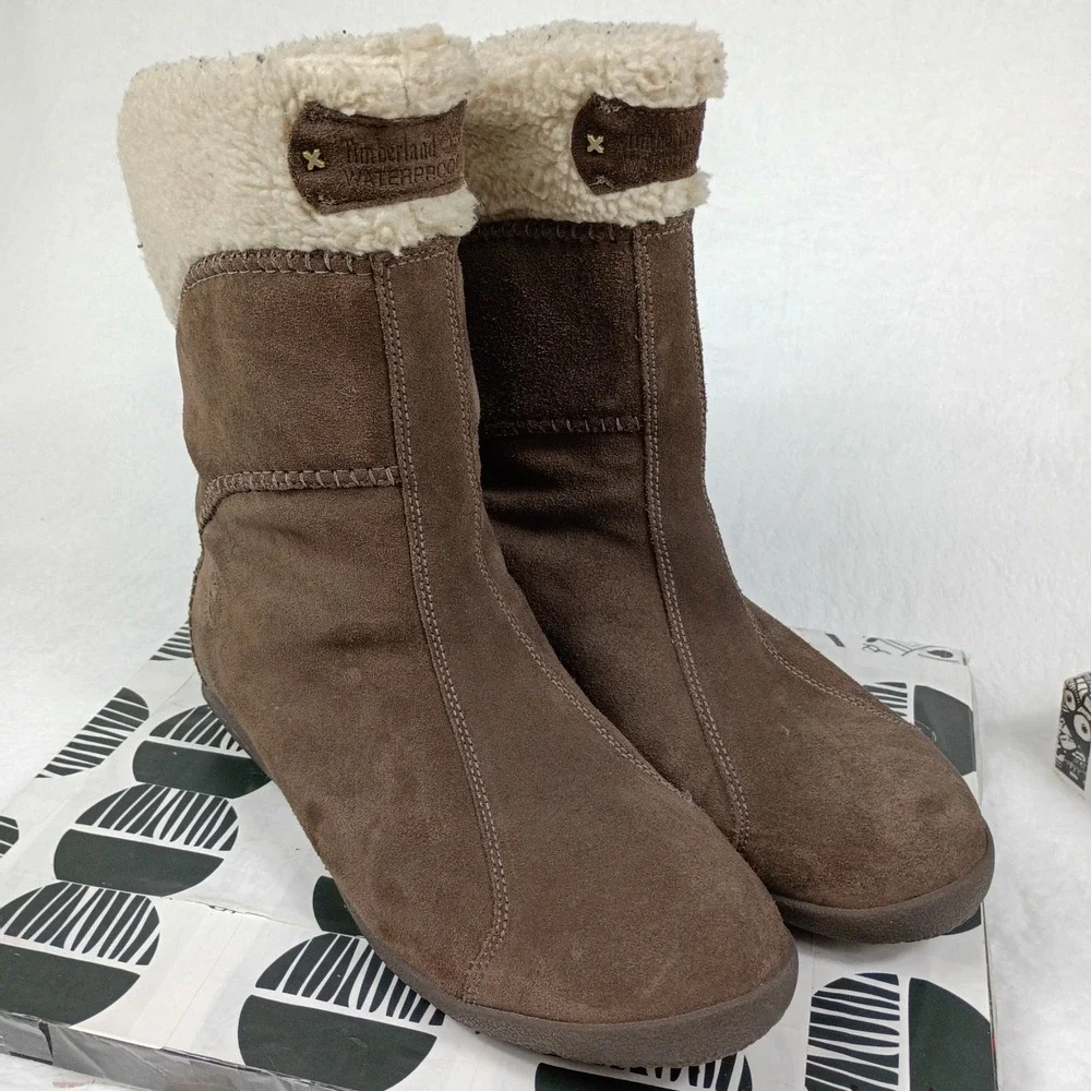 Timberland Waterproof Suede Faux Shearling Boots‎ Brown 17656 Womens 11M